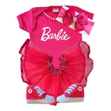 Body + Saia + Laço + Tênis De Bebê Barbie Infantil Baby     