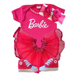 Body + Saia + Laço + Tênis De Bebê Barbie Infantil Baby     