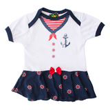 Body + Saia Militar Marinheira 0 A 1 Ano - Roupa Bebê Menina