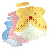 Body Vestido Bebê Fantasia Princesa Bela Disney + Faixa