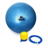 Bola De Pilates 55cm Muvin Antiestouro Suporta Até 300kg Com Bomba Ginástica Fitness Pilates Yoga Fisioterapia Flexibilidade Fortalecimento Tonificação Fácil Limpeza Cor Azul