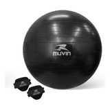 Bola Pilates 75 Cm Muvin - Até 300 Kg - Com Bomba E Luva Eva Cor Preto