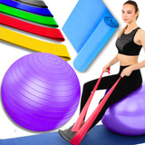 Bola Suiça Pilates Fisio 55cm + Faixa Elastica + 5 Mini Band