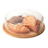 Boleira Porta Bolo Bambu Com Tampa Acrílica Circular 28cm 