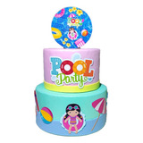 Bolo Fake / Falso Pool Party Menina Rosa - Festa Piscina Na