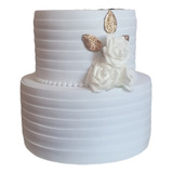 Bolo Fake Branco Fitas - Casamento/ Noivado/batizado/ Festas