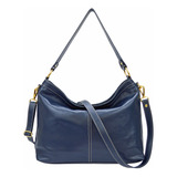 Bolsa Feminina Média Ombro Tiracolo Transversal Azul Couro Legítimo