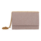 Bolsa Festa Clutch Dourada Brilhante Com Renda Alça Dourada