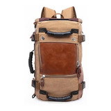 Bolsa Kaka K-c Mochila Grande Para Camping Viagem Lona E Couro Cor Cáqui Desenho Do Tecido Liso 