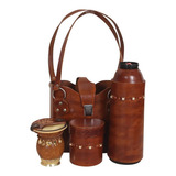 Bolsa Mateira Chimarrão 5 Peças Completo Couro Legítimo Luxo