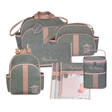 Bolsa Maternidade Linho Luxo Rosê Kit 6 Peças Personalizado