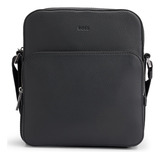Bolsa Reporter Boss Em Couro Italiano Com Logo Cor Black
