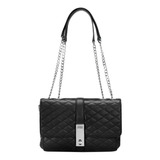 Bolsa Tiracolo Guess Crossbody, Design Preto Liso, Alças Prateadas