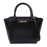 Bolsa Tote Petite Jolie Pj3939 Design Lisa De J-lástic Preta Com Alça De Ombro Preta Alças De Cor Preto E Ferragens Metal