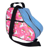 Bolsa Unicórnio Rosa C/azul Claro Para Patins Quad,in Line, Super Prática E Confortável.