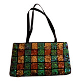 Bolsa Vintage Antiga Lantejoula Colorida Acetinada Anos 70