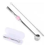 Bomba De Chimarrão Tereré Aço Inox Escova Estojo 20cm Pink