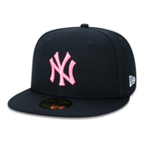 Boné New Era 59fifty Aba Reta Mlb New York Yankees Logo Rosa
