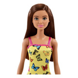 Boneca Barbie Basica Morena E Vestido Heart Look Rosa