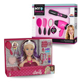 Boneca Barbie Busto Pupee Brinquedos + Kit Salão De Beleza
