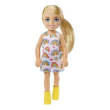 Boneca Barbie Chelsea 14 Cm Loira Vestido Arco-íris Sj