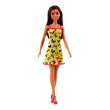 Boneca Barbie Fashion Vestido Borboleta Amarelo