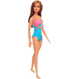 Boneca Barbie Praia Cabelo Castanho Maiô Roupa De Praia 