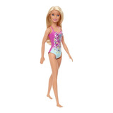 Boneca Barbie Praia Cabelo Loiro Maiô Rosa Roupa De Praia 