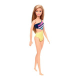 Boneca Barbie Praia Loira Cabelo Longo Maiô Amarelo E Azul 