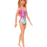 Boneca Barbie Praia Loira Cabelo Longo Maiô Rosa Floral 