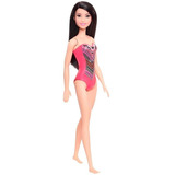 Boneca Barbie Roupa De Praia Morena Maiô Rosa Cabelo Longo 
