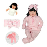 Boneca Bebe Barata Reborn Morena Baby Dolls Super Linda Rosa