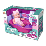 Boneca Bebê Milkinhas Petit Banho Com Banheira Que Sai Água