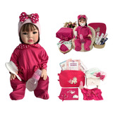 Boneca Bebe Realista Tipo Reborn Larinha Enxoval 17 Itens