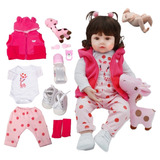 Boneca Bebê Reborn Silicone Olhos Castanhos Girafinha Ig-500