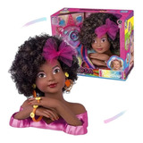 Boneca Busto Rainbow Negra Kit Acessórios Tiara De Unicórnio