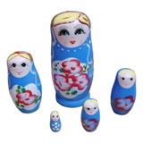 Boneca Matryoshka Russa 10,5 Cm 5 Peças Azul 