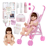 Boneca Reborn Baby Alive Com Roupão Carrinho Criança Passeio