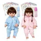 Boneca Reborn Recém Nsacida Casal Gêmeos Grande + Acessórios