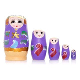 Boneca Russa Empílháveis 5 Peças Madeira Rosa Matrioskas 