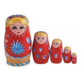 Boneca Russa Empílháveis 5 Peças Madeira Rosa Matrioskas 
