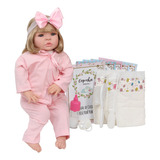 Boneca Tipo Reborn Bebê Realista + Kit Acessórios 13 Itens L