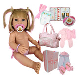 Boneca Tipo Reborn Bebê Realista+ Kit Acessórios 14 Itens