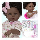 Boneca Tipo Reborn Menina Laura Negra Cabelo Cacheado Linda