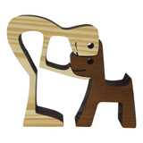 Boneco Escultura Madeira Decoração Pet 2 Peças Cor Marrom-claro