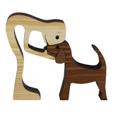 Boneco Escultura Madeira Decoração Pet 2 Peças Cor Marrom