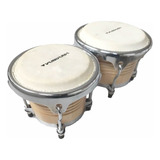 Bongo 7/8 Para Percussão Madeira Natural Ferragem Cromada 