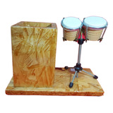 Bongo Percussão Instrumento Miniatura Com Porta Canetas 