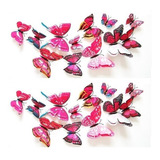 Borboletas Decorativas 3d Asa Dupla Kit 24 Rosa Artificial
