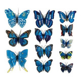 Borboletas Decorativas Artificial 3d Asa Dupla Kit 12 Peças Cor Azul Borboleta 3d